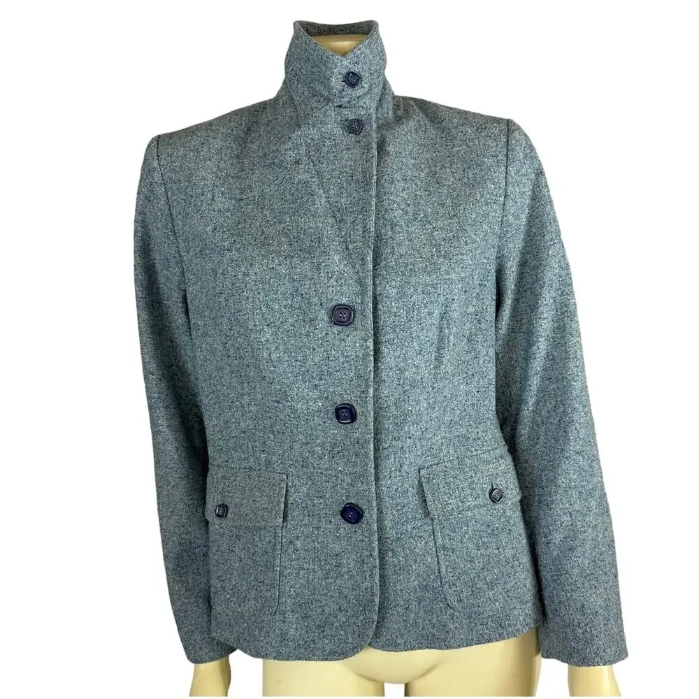 Vintage 1990s L.L. Bean Blue Wool Silk Mix Tweed Blazer medium petite - Picture 4 of 16
